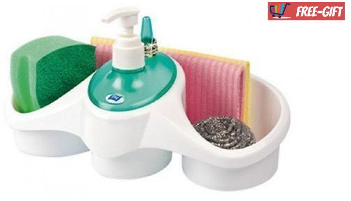 Практична поставка за гъби с дозатор за течен сапун снимка #2