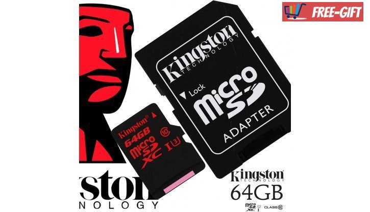 Бърза и здрава карта памет 64GB CLASS 10 KINGSTON с адаптер за всеки телефон и таблет.  снимка #0